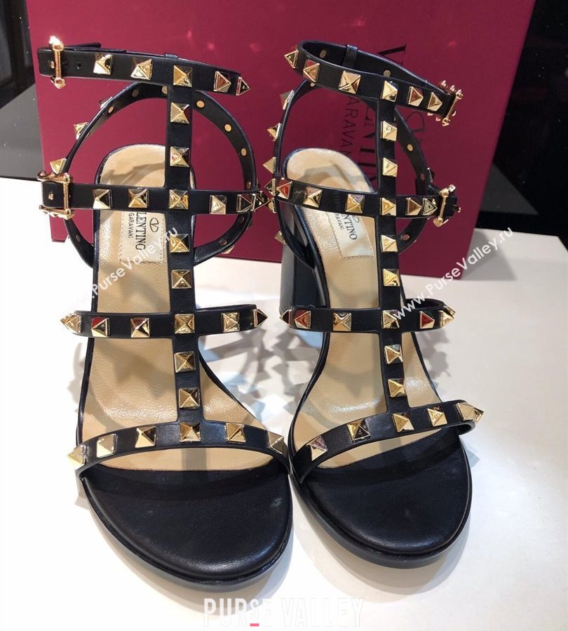 Valentino Classic Rockstud Heel Sandals 9.5cm in Calfskin Leather with Straps Black 2025 0711 (XL-250711098)