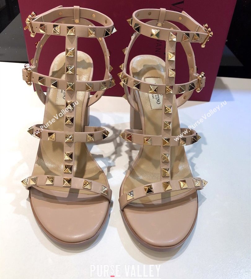 Valentino Classic Rockstud Heel Sandals 9.5cm in Calfskin Leather with Straps Nude 2025 0711 (XL-250711099)