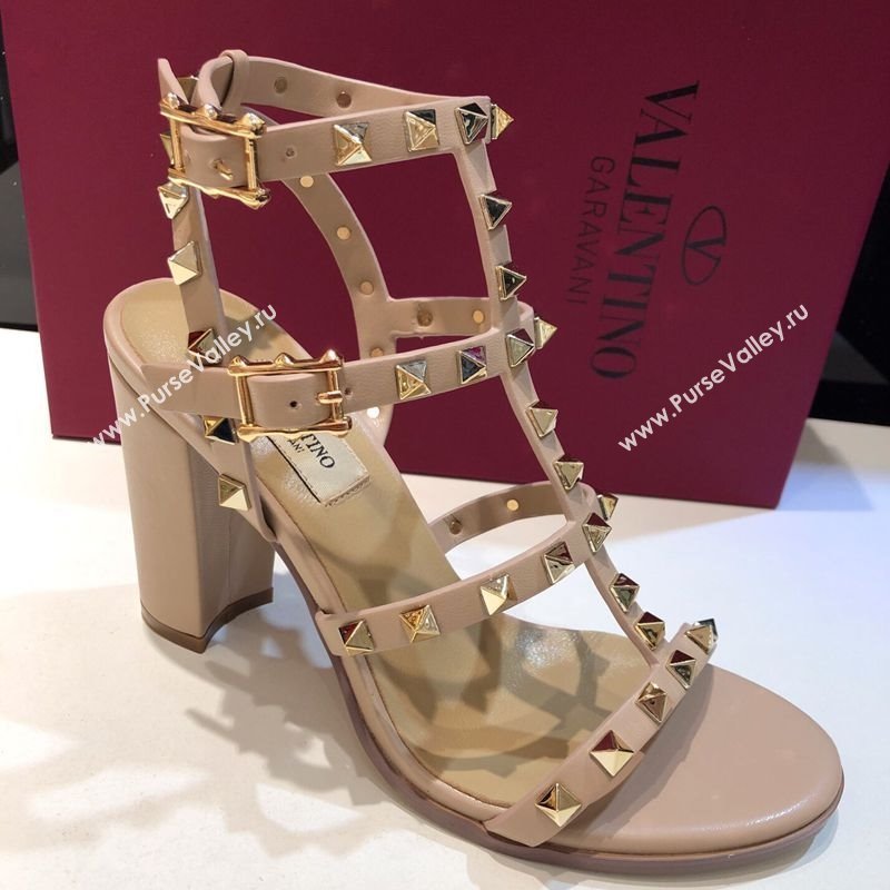 Valentino Classic Rockstud Heel Sandals 9.5cm in Calfskin Leather with Straps Nude 2025 0711 (XL-250711099)