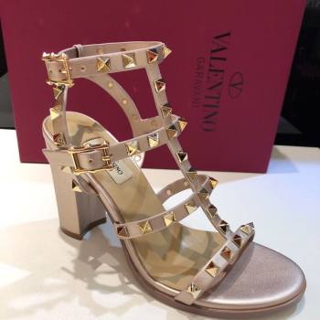 Valentino Classic Rockstud Heel Sandals 9.5cm in Calfskin Leather with Straps Metallic Pink 2025 0711 (XL-250711100)