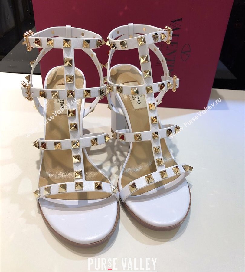 Valentino Classic Rockstud Heel Sandals 9.5cm in Calfskin Leather with Straps White 2025 0711 (XL-250711101)