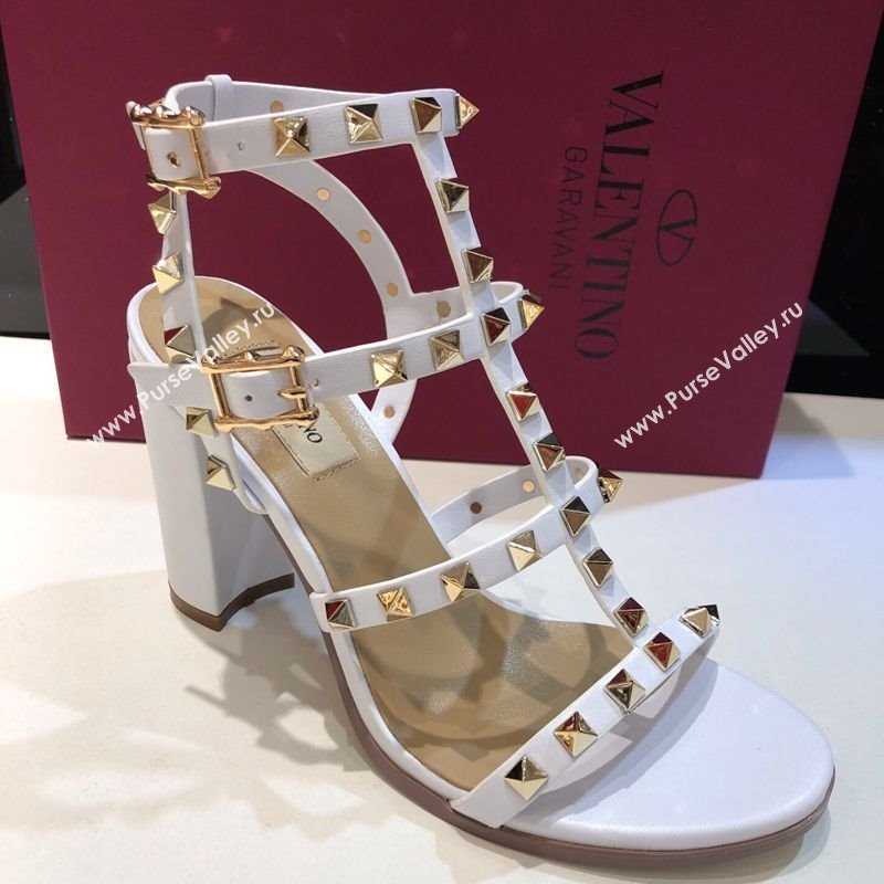 Valentino Classic Rockstud Heel Sandals 9.5cm in Calfskin Leather with Straps White 2025 0711 (XL-250711101)