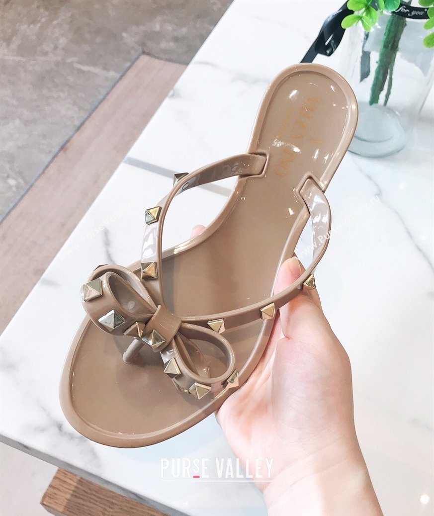 Valentino Rockstud Rubber Flat Slides Sandal with Bow Grey 2025 0711 (GDX-250711047)