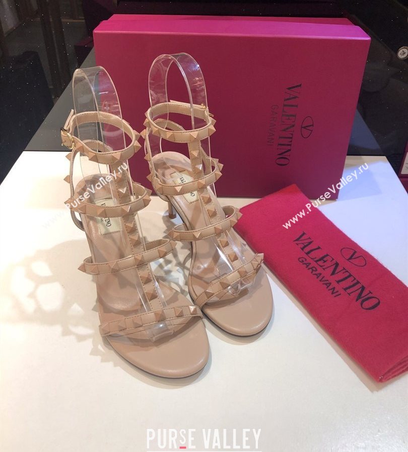 Valentino One-Tone Rockstud Heel Sandals 6.5cm in Calfskin Leather with Straps Nude 2025 0711 (XL-250711102)