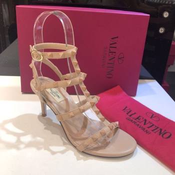Valentino One-Tone Rockstud Heel Sandals 6.5cm in Calfskin Leather with Straps Nude 2025 0711 (XL-250711102)