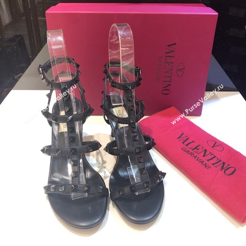 Valentino One-Tone Rockstud Heel Sandals 6.5cm in Calfskin Leather with Straps Black 2025 0711 (XL-250711103)