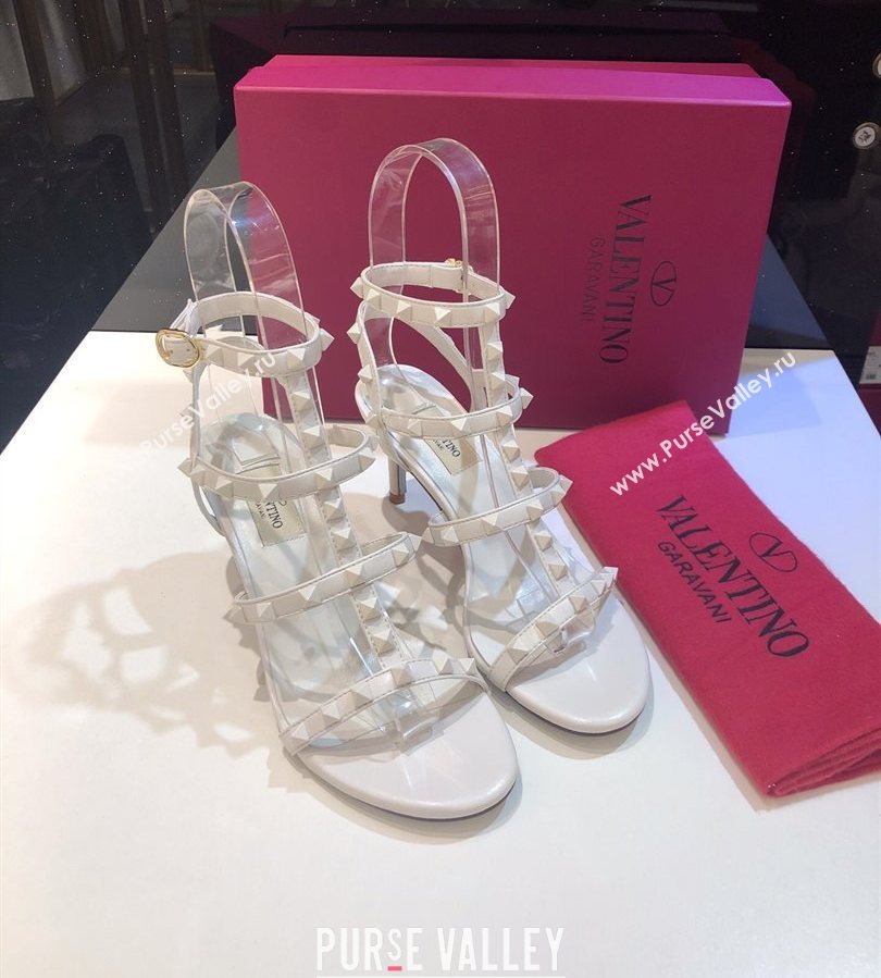 Valentino One-Tone Rockstud Heel Sandals 6.5cm in Calfskin Leather with Straps White 2025 0711 (XL-250711104)