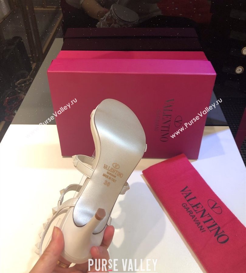 Valentino One-Tone Rockstud Heel Sandals 6.5cm in Calfskin Leather with Straps White 2025 0711 (XL-250711104)
