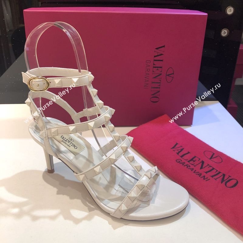 Valentino One-Tone Rockstud Heel Sandals 6.5cm in Calfskin Leather with Straps White 2025 0711 (XL-250711104)