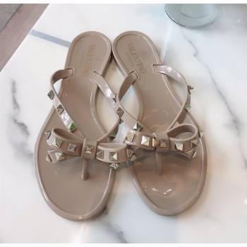 Valentino Rockstud Rubber Flat Slides Sandal with Bow Grey 2025 0711 (GDX-250711047)
