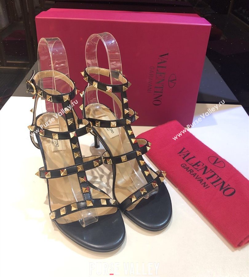 Valentino Rockstud Heeled Sandals 6.5cm in Calfskin Leather with Straps Black 2025 0711 (XL-250711106)