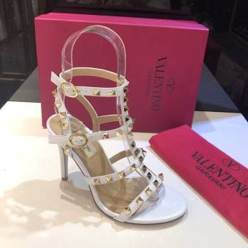 Valentino Rockstud Heeled Sandals 9.5cm in Calfskin Leather with Straps White 2025 0711 (XL-250711113)
