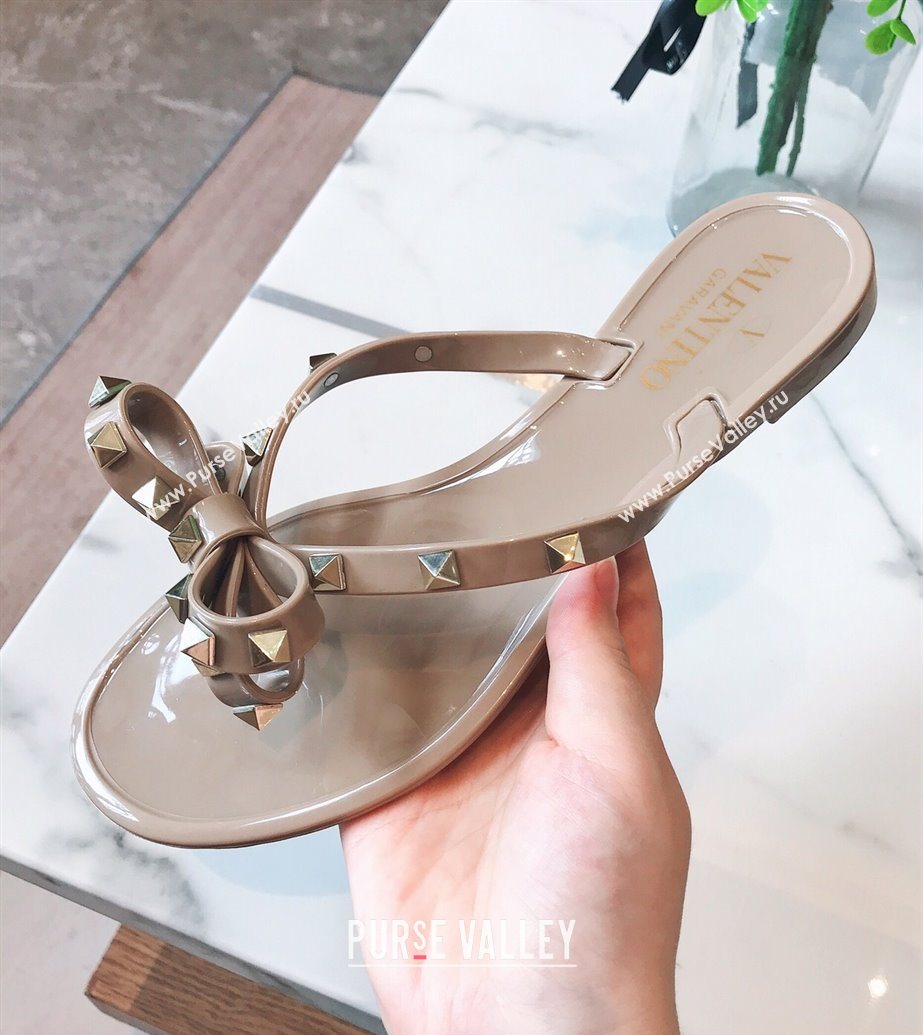 Valentino Rockstud Rubber Flat Slides Sandal with Bow Grey 2025 0711 (GDX-250711047)