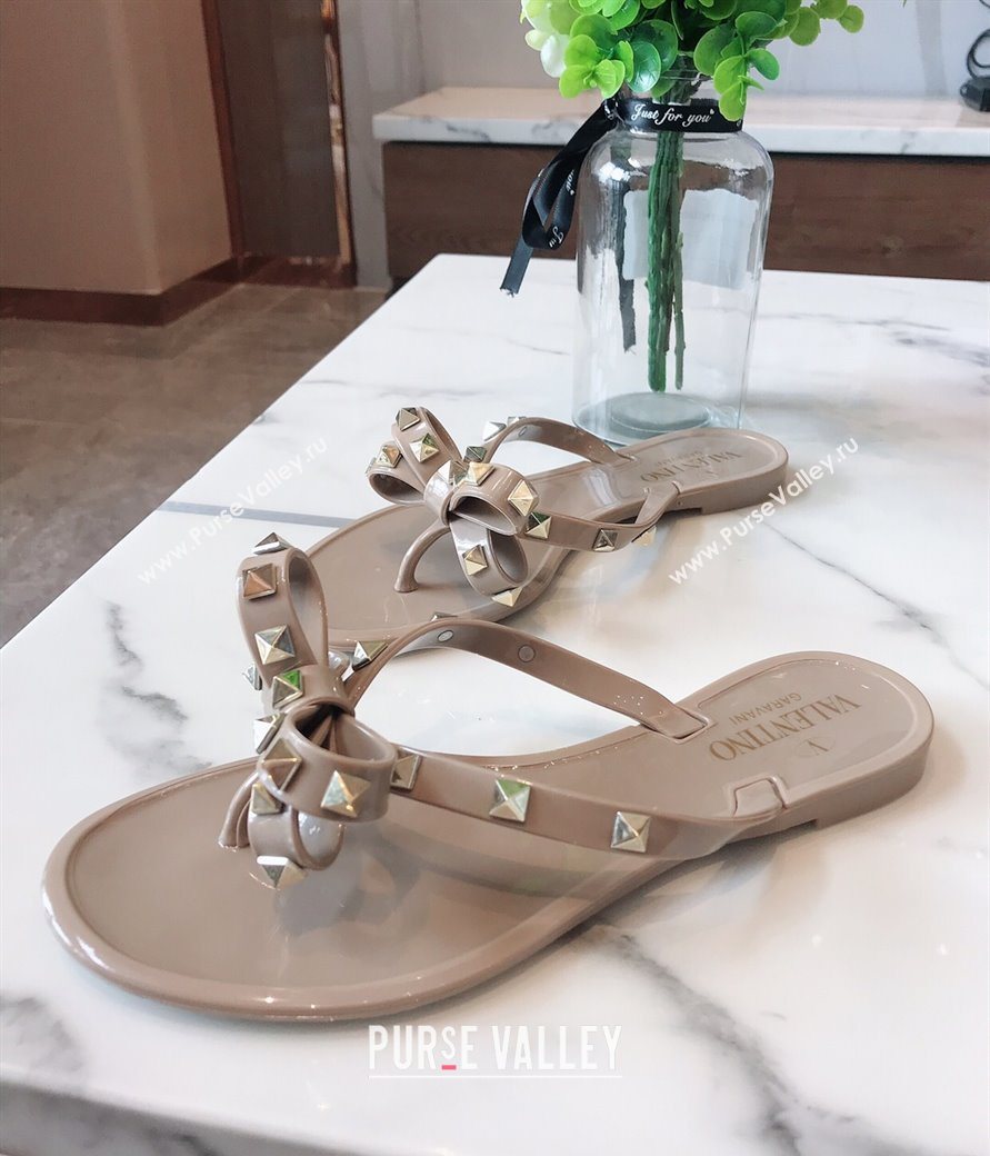 Valentino Rockstud Rubber Flat Slides Sandal with Bow Grey 2025 0711 (GDX-250711047)
