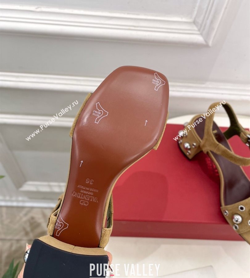 Valentino Nellcôte Heel Sandals 6cm in Suede with Ball Studs Light Brown 2025 (syt-250711050)
