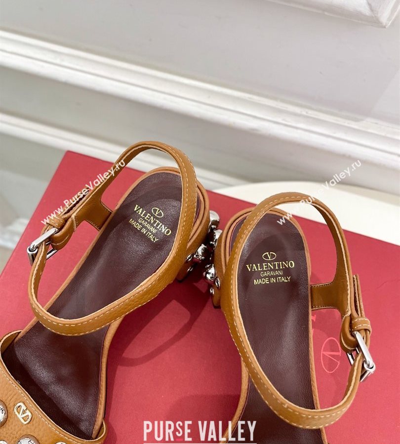 Valentino Nellcôte Heel Sandals 6cm in Grainy Calfskin with Ball Studs Brown 2025 (syt-250711051)