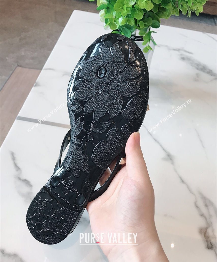 Valentino Rockstud Rubber Flat Slides Sandal with Bow Black 2025 0711 (GDX-250711045)