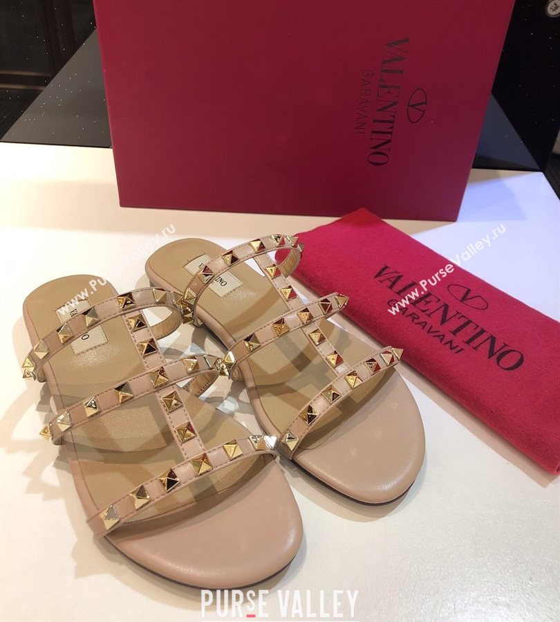 Valentino Classic Rockstud Flat Slides Sandal in Calfskin Leather Nude 2025 0711 (XL-250711054)