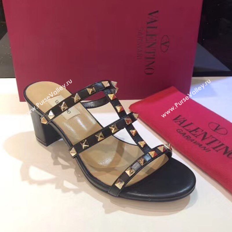Valentino Classic Rockstud Heel Slides Sandal 6.5cm in Calfskin Leather Black 2025 0711 (XL-250711058)