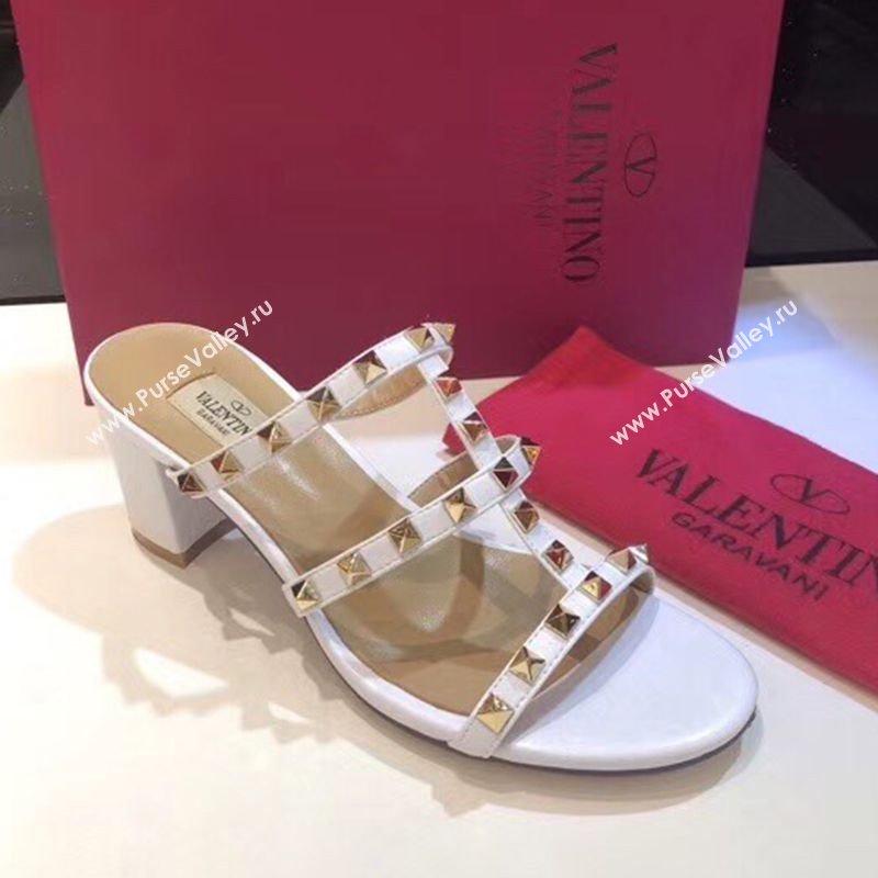 Valentino Classic Rockstud Heel Slides Sandal 6.5cm in Calfskin Leather White 2025 0711 (XL-250711060)