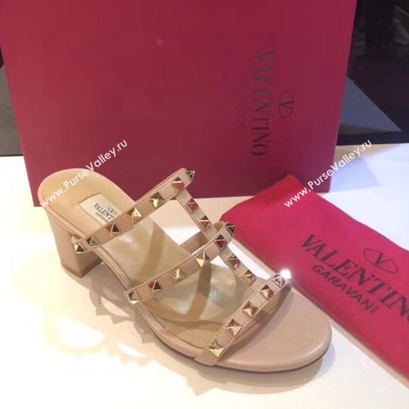 Valentino Classic Rockstud Heel Slides Sandal 6.5cm in Calfskin Leather Nude 2025 0711 (XL-250711061)