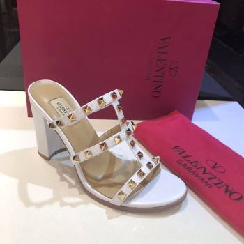 Valentino Classic Rockstud Heel Slides Sandal 9.5cm in Calfskin Leather White 2025 0711 (XL-250711066)