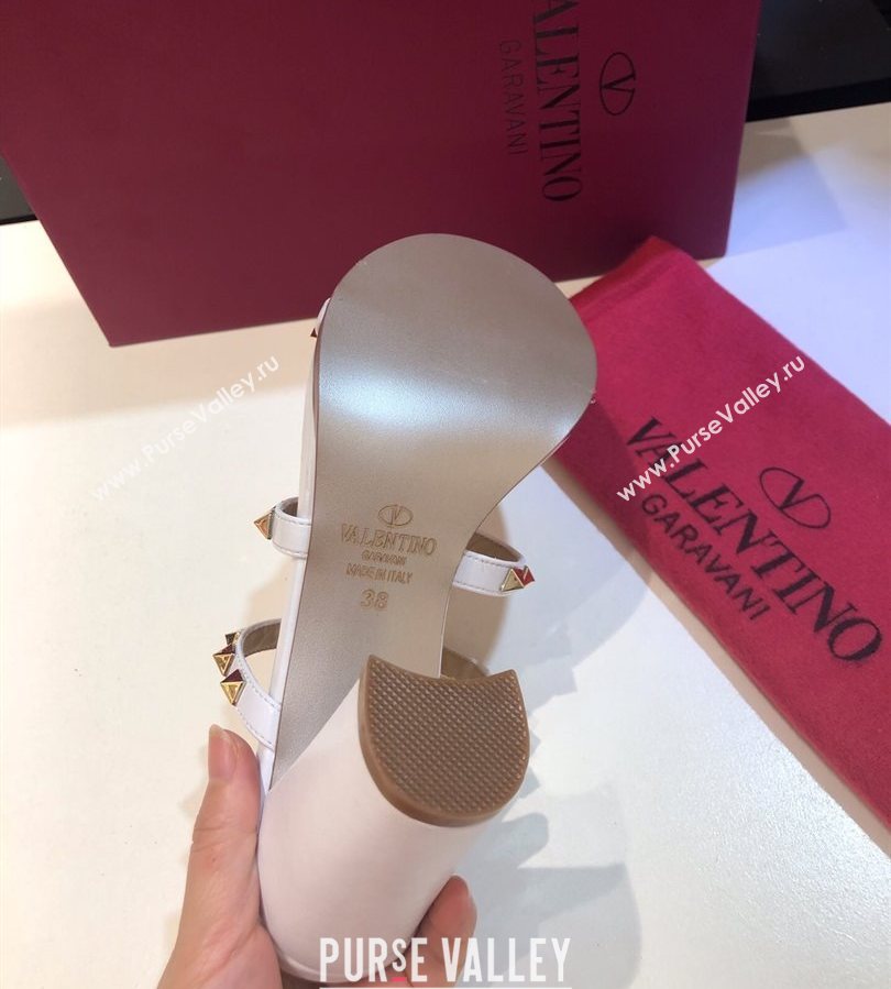 Valentino Classic Rockstud Heel Slides Sandal 9.5cm in Calfskin Leather White 2025 0711 (XL-250711066)
