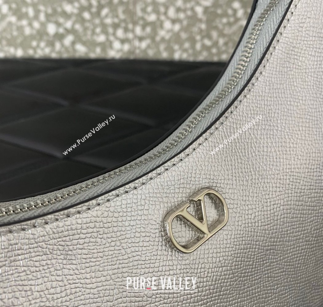 Valentino VLogo Signature mini hobo bag in Grainy Calfskin Silver 2025 (LKF-250805016)