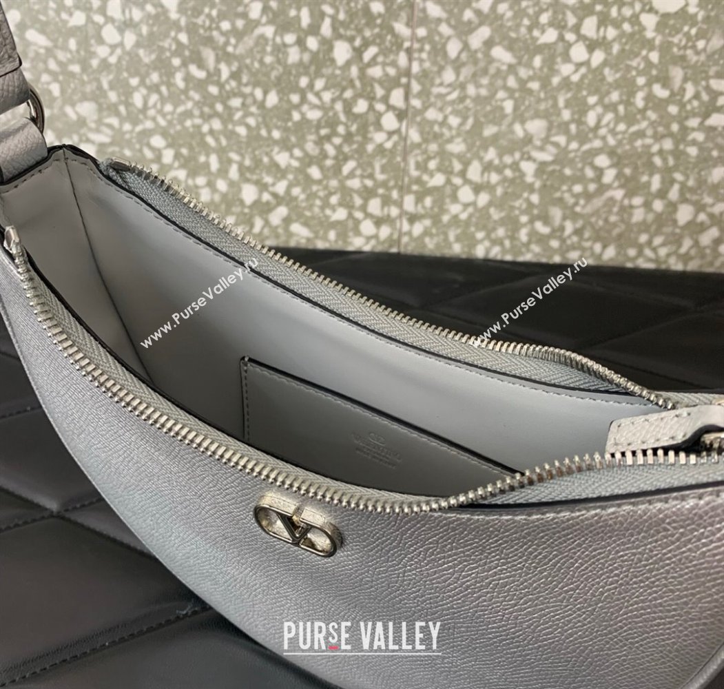 Valentino VLogo Signature mini hobo bag in Grainy Calfskin Silver 2025 (LKF-250805016)