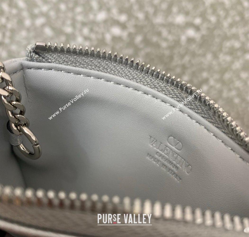 Valentino Vlogo Signature Grainy Calfskin Key Ring Pouch Silver 2025 VLTN038 (LKF-250805018)