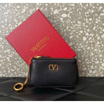 Valentino Vlogo Signature Grainy Calfskin Key Ring Pouch Black 2025 VLTN038 (LKF-250805019)