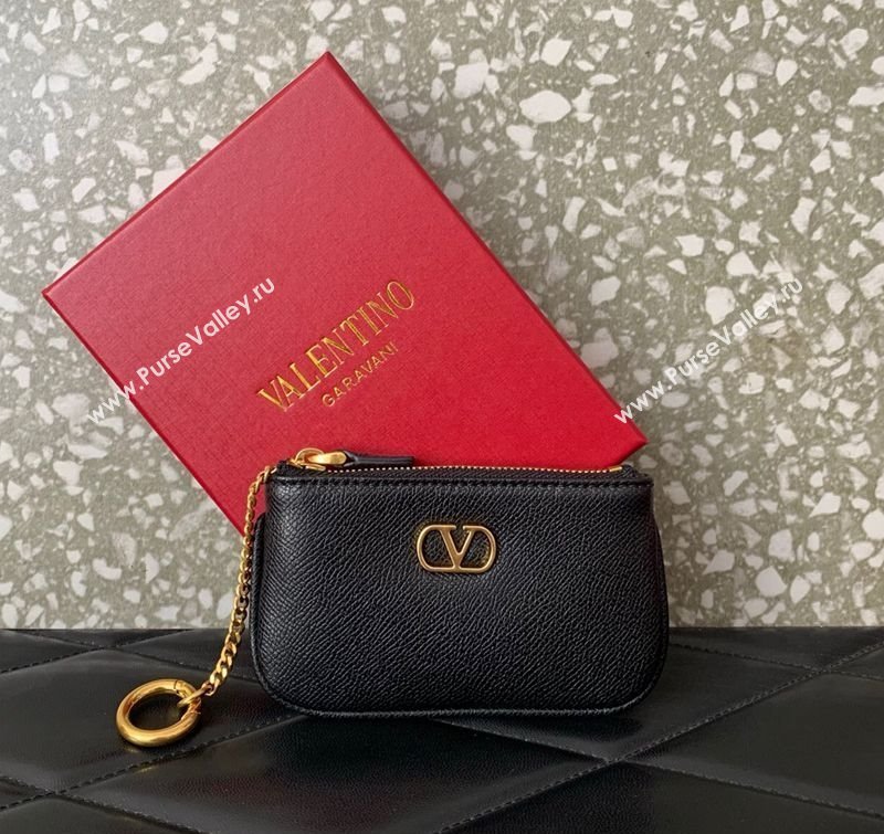 Valentino Vlogo Signature Grainy Calfskin Key Ring Pouch Black 2025 VLTN038 (LKF-250805019)