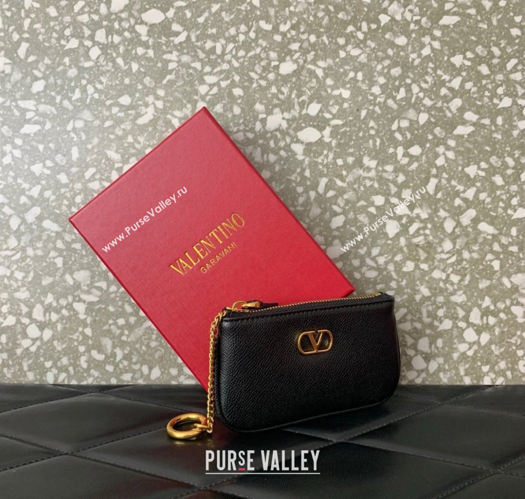 Valentino Vlogo Signature Grainy Calfskin Key Ring Pouch Black 2025 VLTN038 (LKF-250805019)