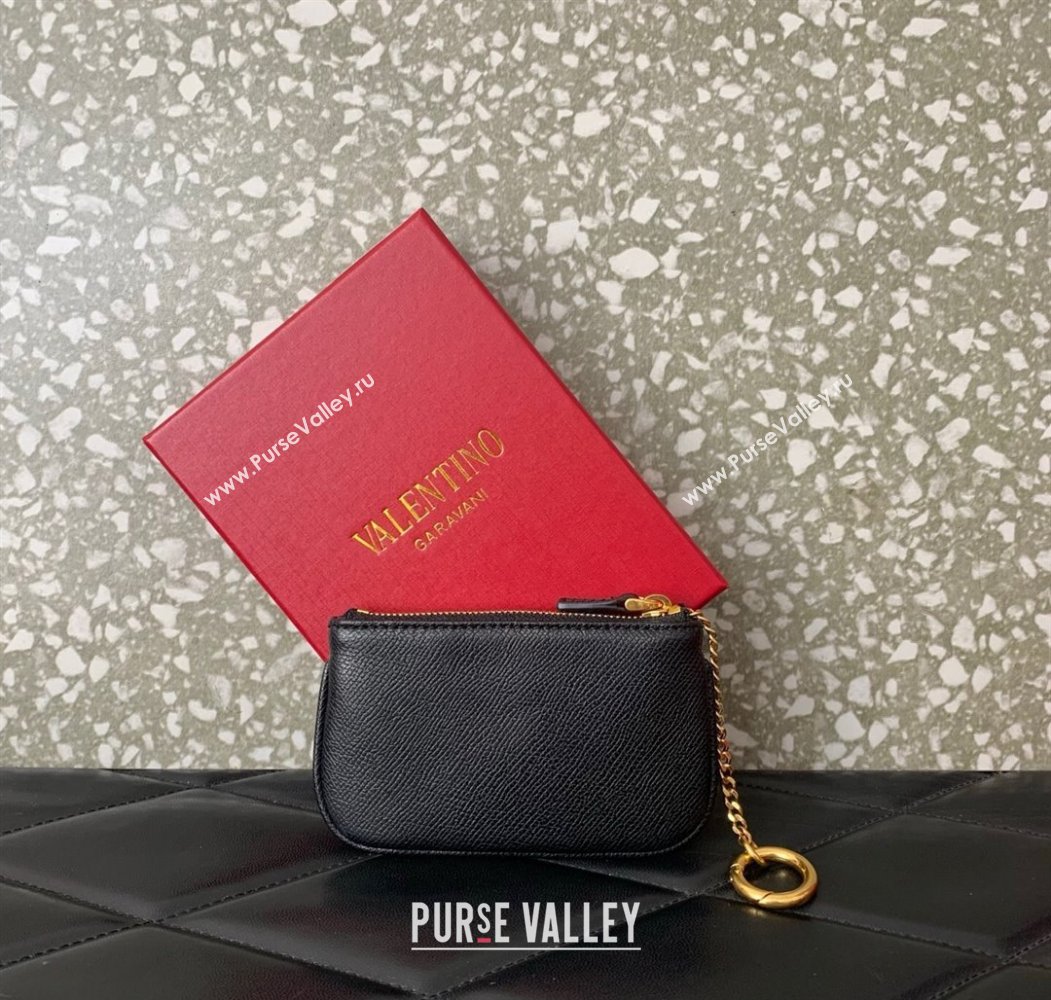 Valentino Vlogo Signature Grainy Calfskin Key Ring Pouch Black 2025 VLTN038 (LKF-250805019)