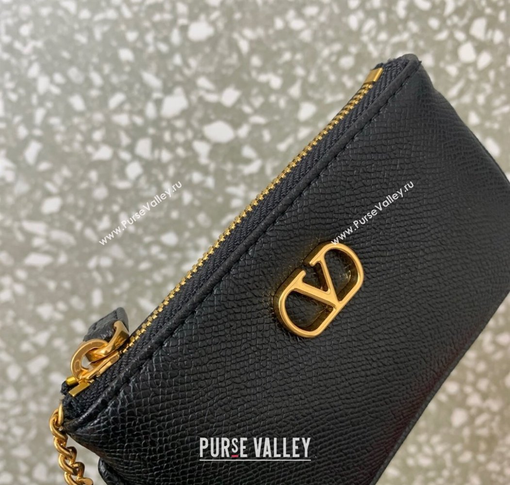 Valentino Vlogo Signature Grainy Calfskin Key Ring Pouch Black 2025 VLTN038 (LKF-250805019)