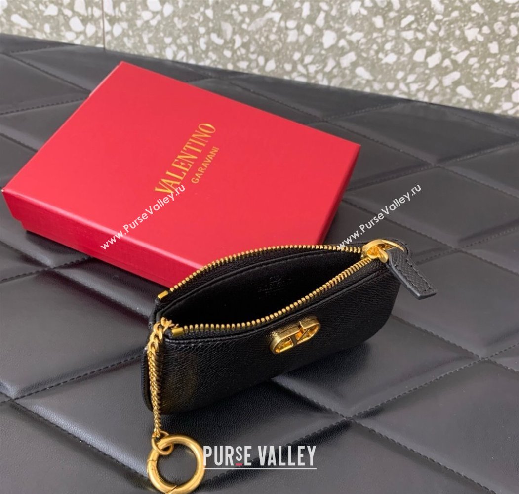 Valentino Vlogo Signature Grainy Calfskin Key Ring Pouch Black 2025 VLTN038 (LKF-250805019)