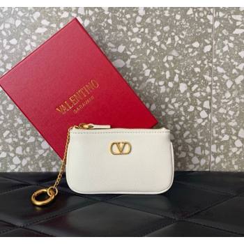 Valentino Vlogo Signature Grainy Calfskin Key Ring Pouch White 2025 VLTN038 (LKF-250805020)