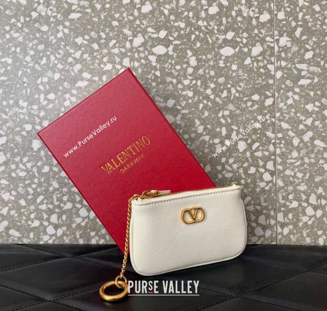 Valentino Vlogo Signature Grainy Calfskin Key Ring Pouch White 2025 VLTN038 (LKF-250805020)