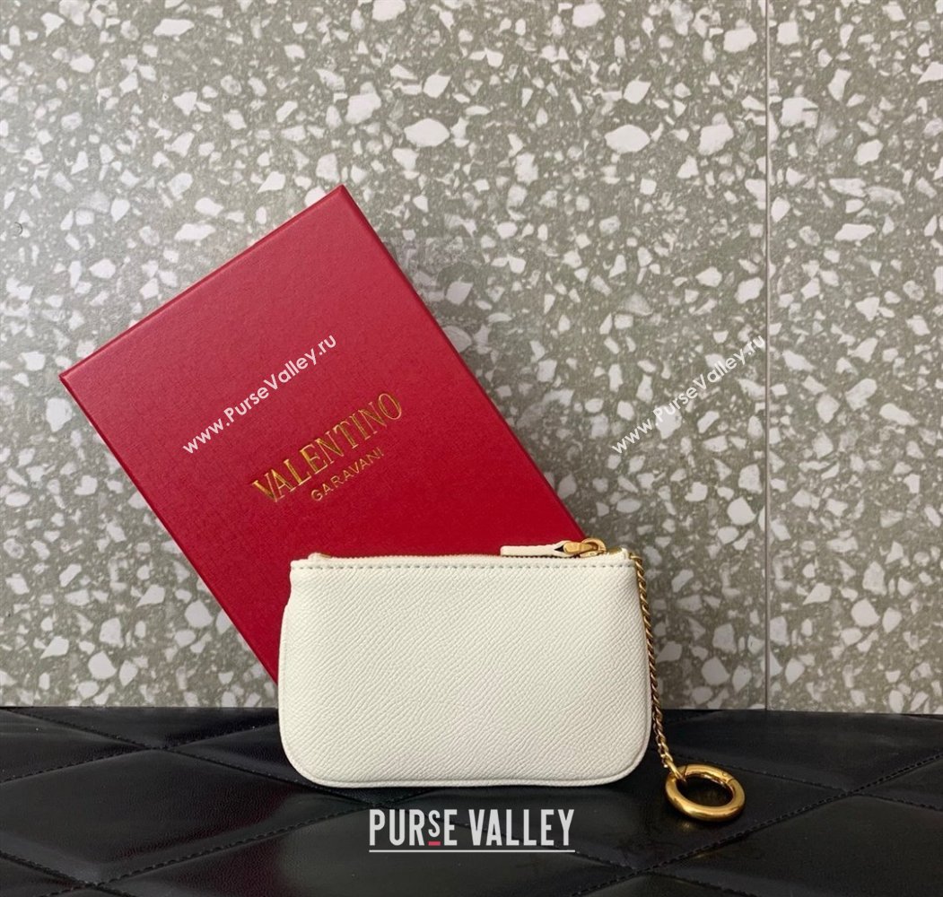 Valentino Vlogo Signature Grainy Calfskin Key Ring Pouch White 2025 VLTN038 (LKF-250805020)