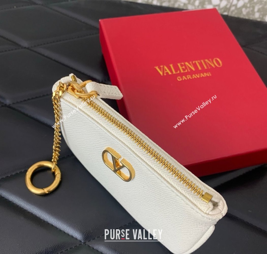 Valentino Vlogo Signature Grainy Calfskin Key Ring Pouch White 2025 VLTN038 (LKF-250805020)