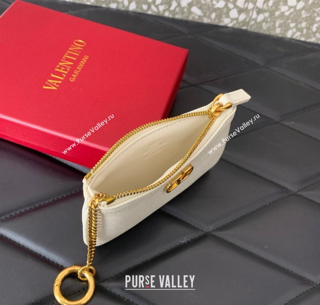 Valentino Vlogo Signature Grainy Calfskin Key Ring Pouch White 2025 VLTN038 (LKF-250805020)