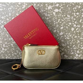 Valentino Vlogo Signature Grainy Calfskin Key Ring Pouch Gold 2025 VLTN038 (LKF-250805021)
