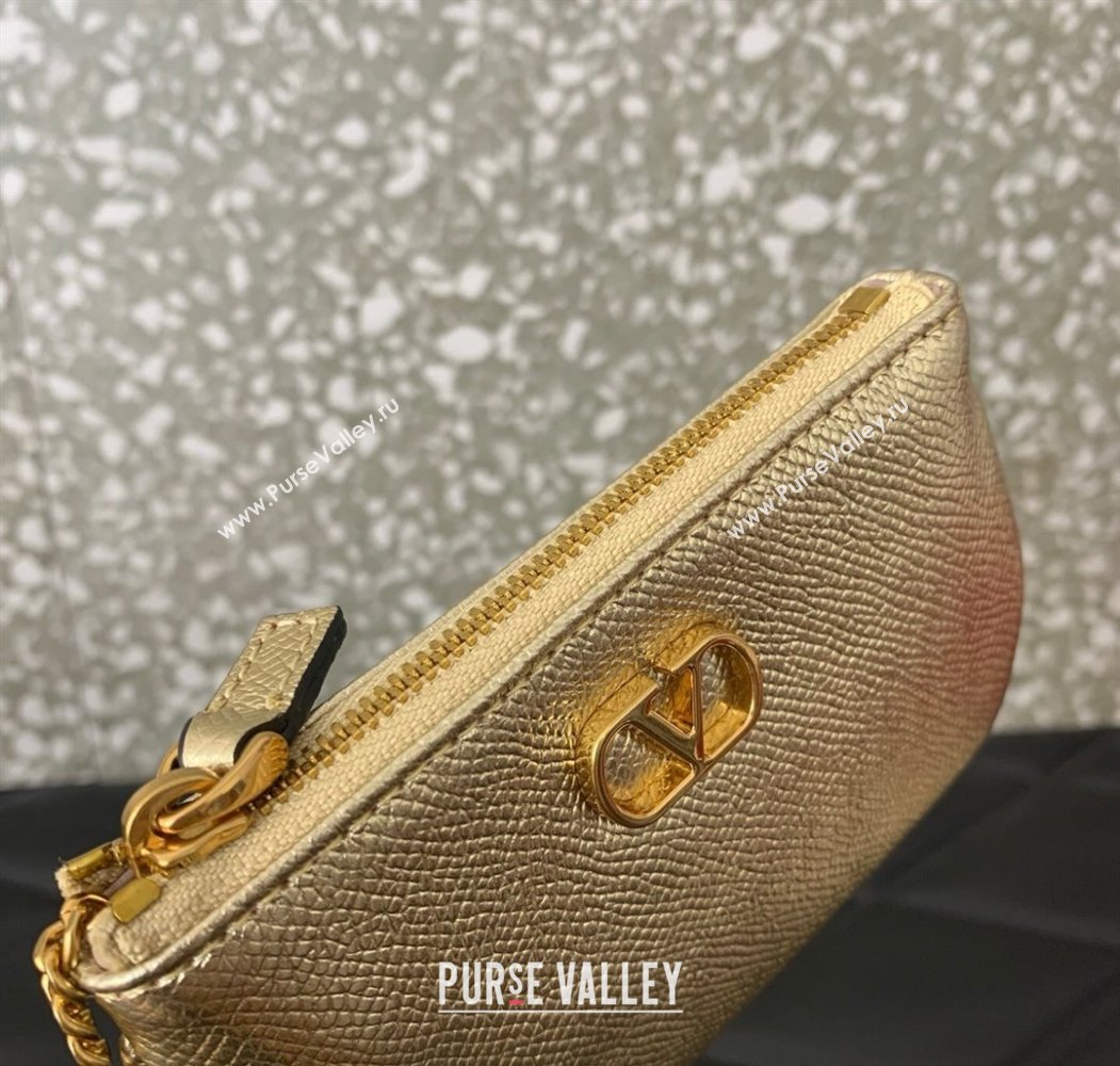 Valentino Vlogo Signature Grainy Calfskin Key Ring Pouch Gold 2025 VLTN038 (LKF-250805021)