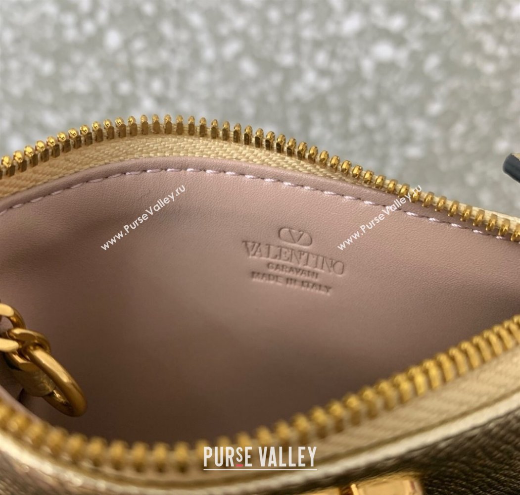 Valentino Vlogo Signature Grainy Calfskin Key Ring Pouch Gold 2025 VLTN038 (LKF-250805021)
