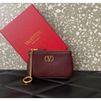 Valentino Vlogo Signature Grainy Calfskin Key Ring Pouch Burgundy 2025 VLTN038 (LKF-250805022)