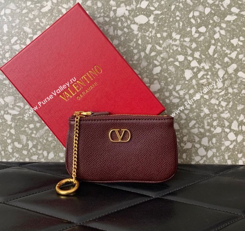 Valentino Vlogo Signature Grainy Calfskin Key Ring Pouch Burgundy 2025 VLTN038 (LKF-250805022)