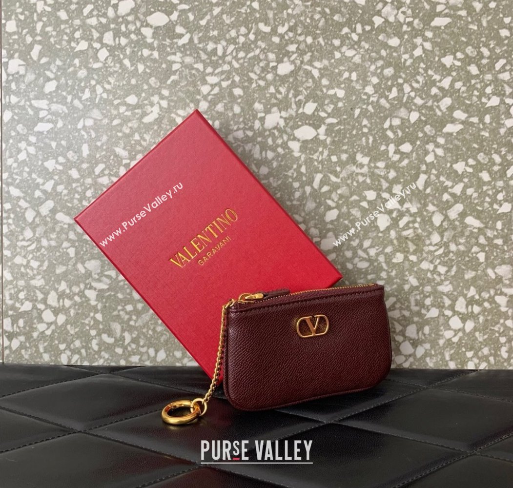 Valentino Vlogo Signature Grainy Calfskin Key Ring Pouch Burgundy 2025 VLTN038 (LKF-250805022)