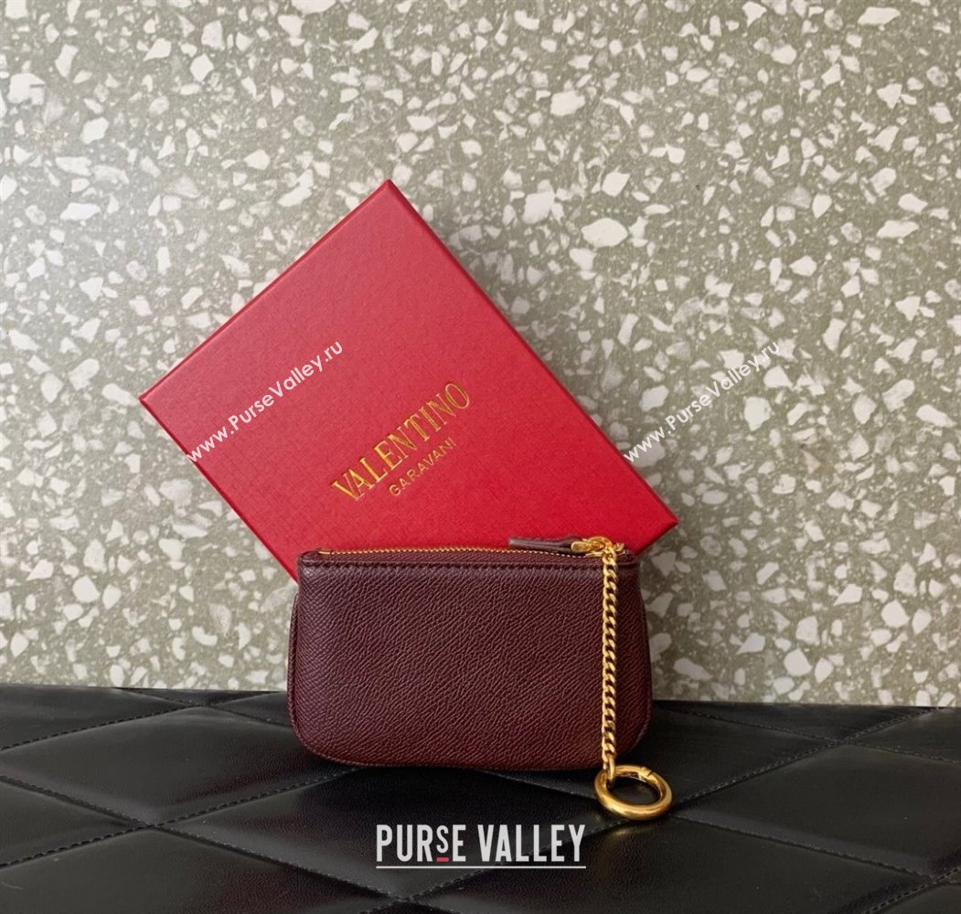 Valentino Vlogo Signature Grainy Calfskin Key Ring Pouch Burgundy 2025 VLTN038 (LKF-250805022)
