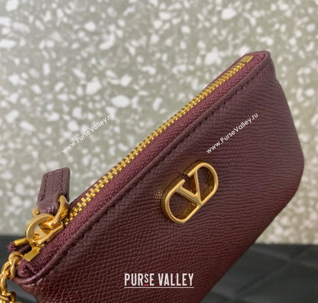 Valentino Vlogo Signature Grainy Calfskin Key Ring Pouch Burgundy 2025 VLTN038 (LKF-250805022)