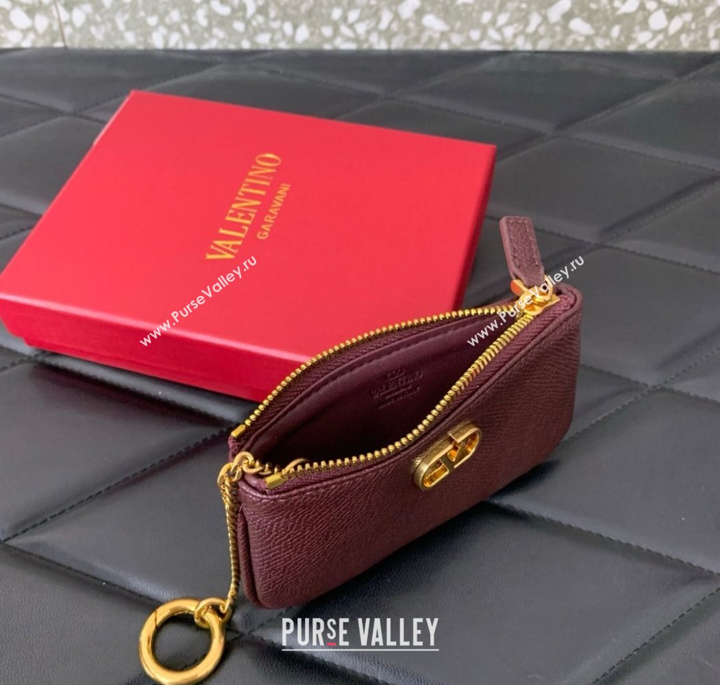 Valentino Vlogo Signature Grainy Calfskin Key Ring Pouch Burgundy 2025 VLTN038 (LKF-250805022)